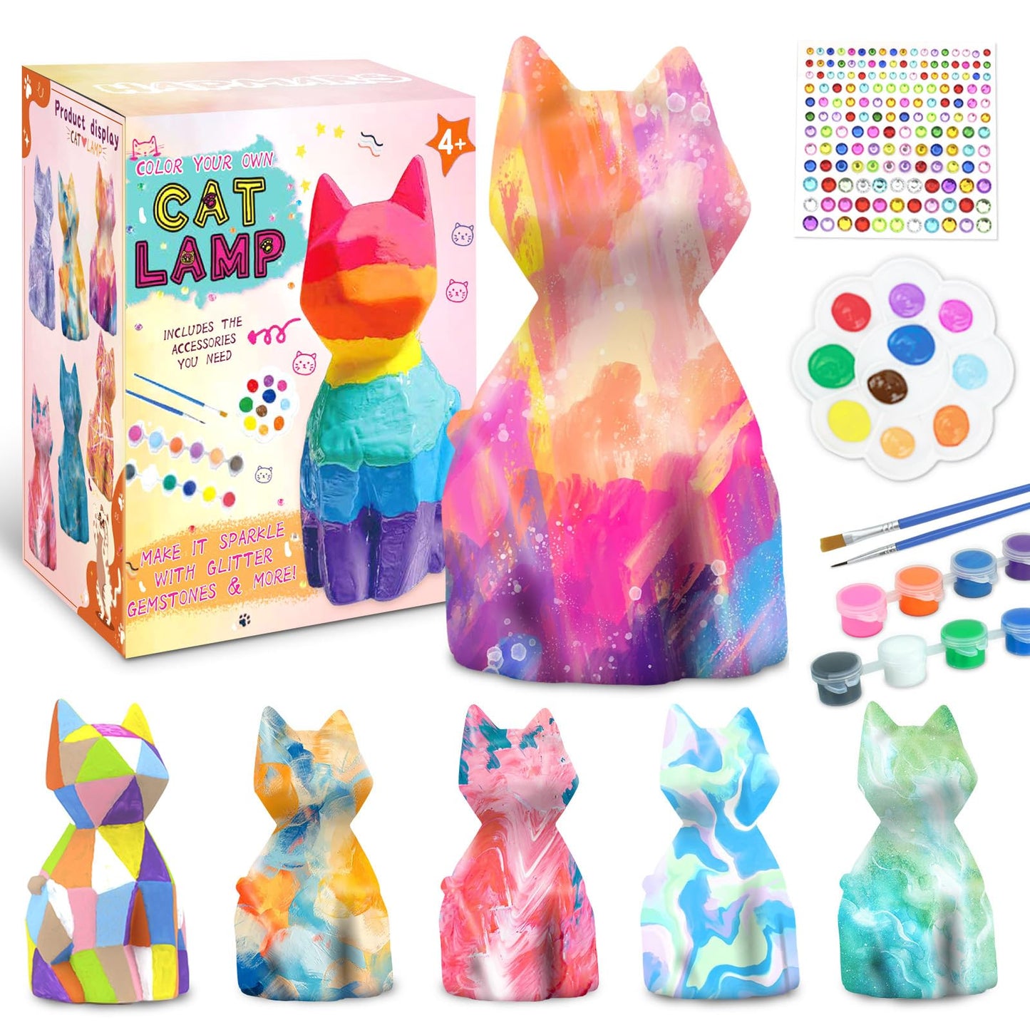 Hapmars Paint Your Own Cat Lamp Kit 2Pcs, Diy Geometric Cat Art Craft Painting Kits For Girls Boys Kid Age 4 5 6 7 8 9 10 11 12+