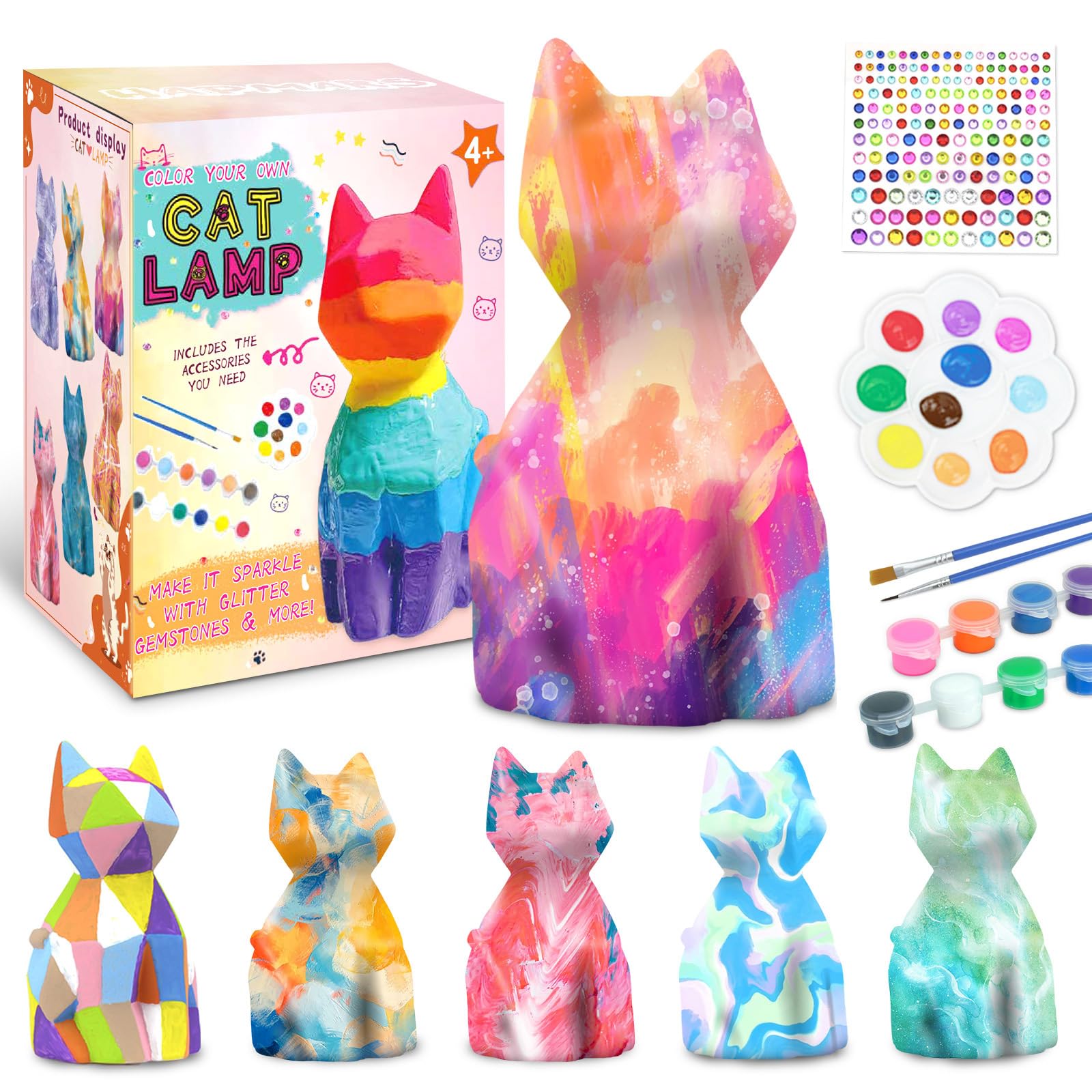 Hapmars Paint Your Own Cat Lamp Kit 2Pcs, Diy Geometric Cat Art Craft Painting Kits For Girls Boys Kid Age 4 5 6 7 8 9 10 11 12+