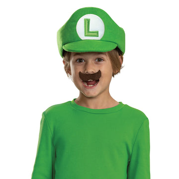 Super Mario Bros Luigi  Hat And Mustache Child Costume Kit