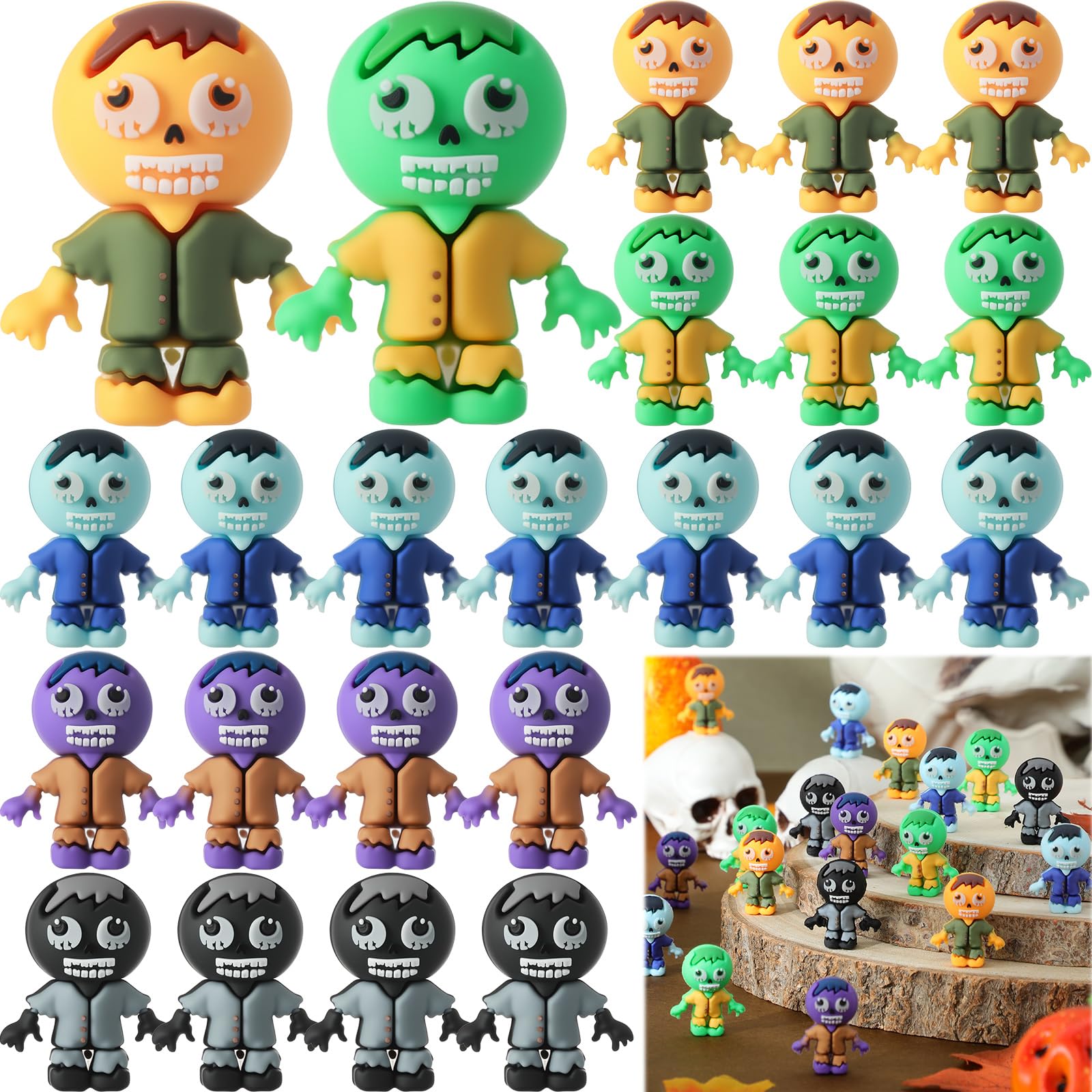 VioraWhite 60 Pcs Halloween Mini Zombies Figurines Tiny Zombies Figures to Hide and Seek Little Statue for Spooky Haunted House 