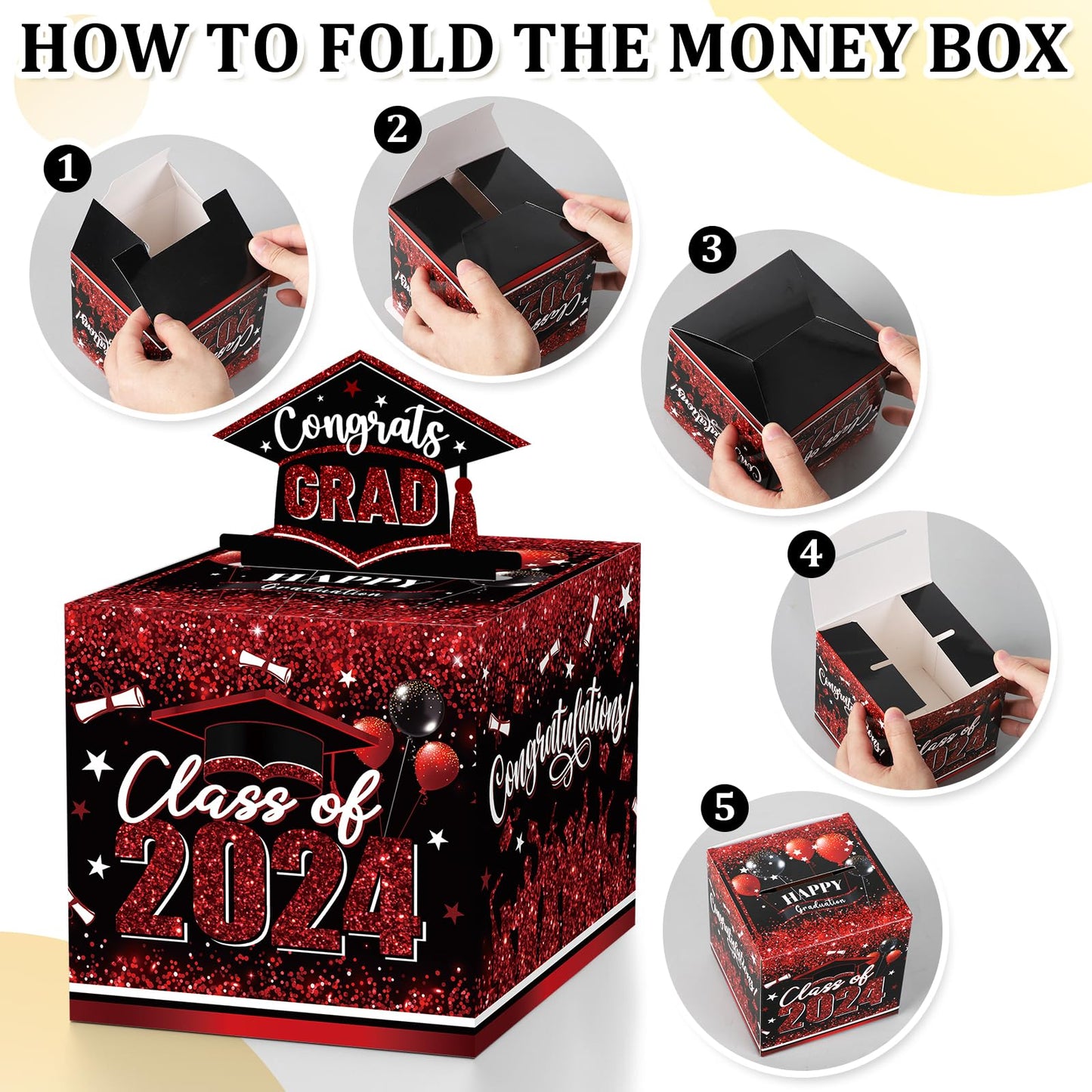 Graduation Money Box For Cash Gift Pull, Black Red Money Pull Box Gift 2024 Grad Suprise, Funny Graduation Party Gift Pull Money