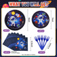 Scione 96 Pcs Outer Space Party Decorations Galaxy Party Tableware Set, Solar System Paper Party Plates Napkins Forks For 24 Guests, Kids Party Favors Space Themed Birthday Party Supplies