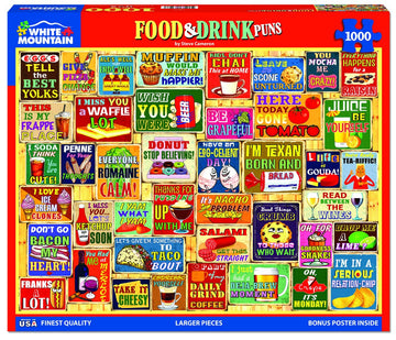 White Mountain Food & Drink 1000 Piece Jigsaw Puzzles Funny Pun Collage Puzzle For Adults And Family