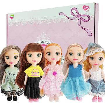 Jing Show Bussiness 5 Sets Doll Clothes For 6 Inch Doll ,Include 5 Pieces Girl Mini Dolls, 5 Sets Handmade Doll Clothes And 5 Pairs Of Doll Shoes