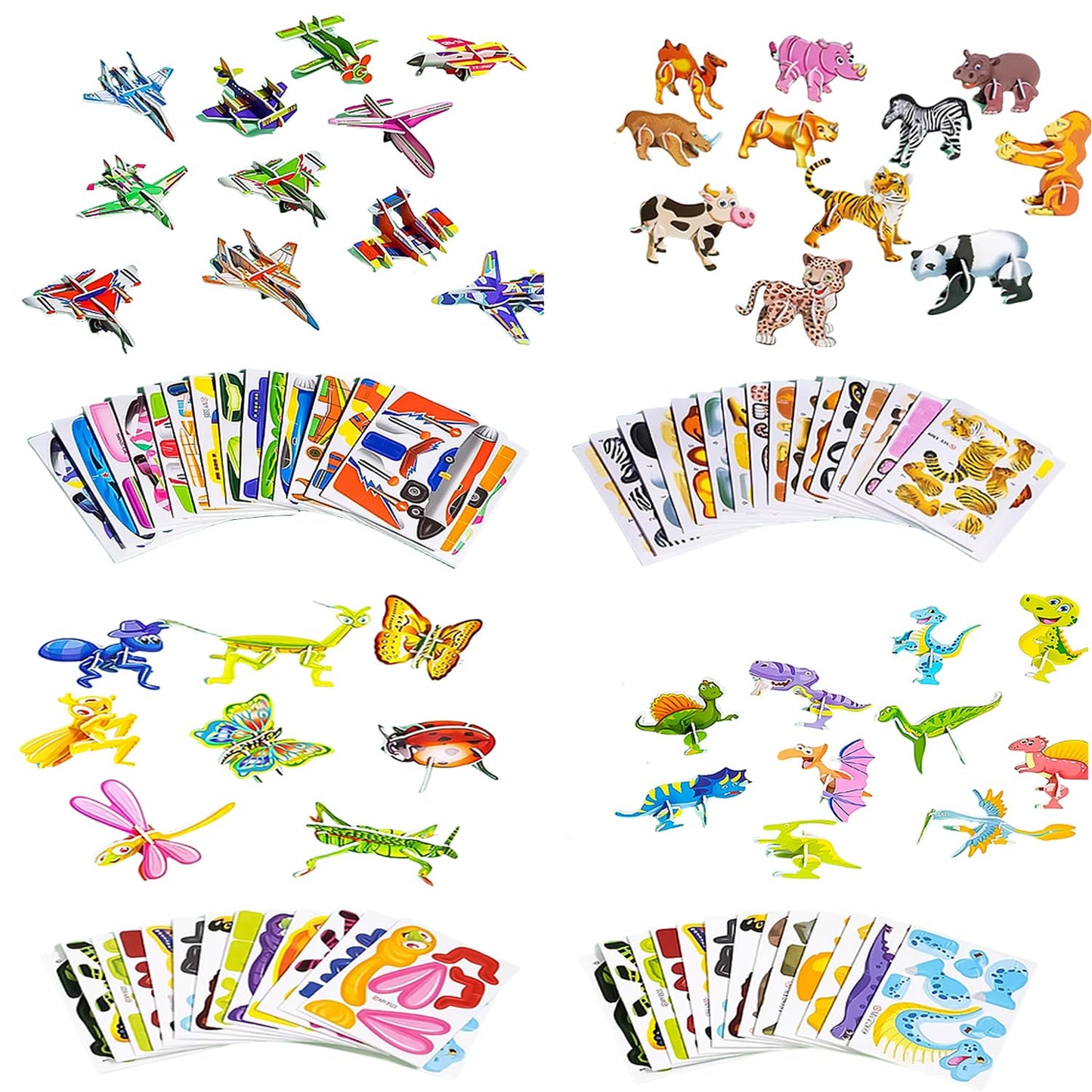 Lovyan 100Pcs Educational 3D Cartoon Puzzle For Kids - Insects, Dinosaurs, Animals, Vehicles Themed 3D Diy Cardboards For Boys &