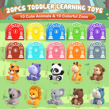 Toddler Toy For 1 2 3+ Years Old, Learning Toy For Toddlers With 20Pcs Safari Animal Toy, Montessori Educational Toy For Kids,10 Animals &10 Houses For Babies Boys Girls Easter Christmas Birthday Gift