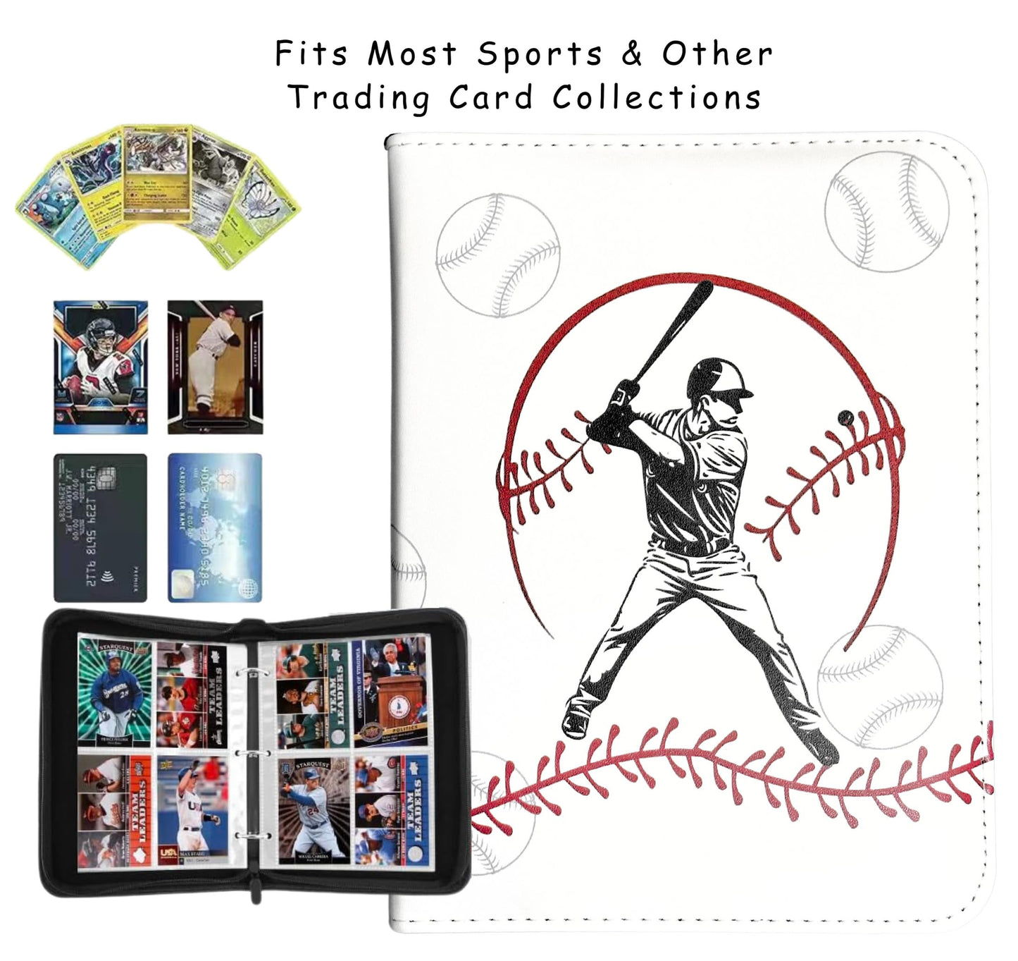 Baseball Card Binder  Trading Card Album with 50 Removable Sleeves Fit 400 Baseball Cards  Compatible with Topps Sports Cards & TCG Collections (White)