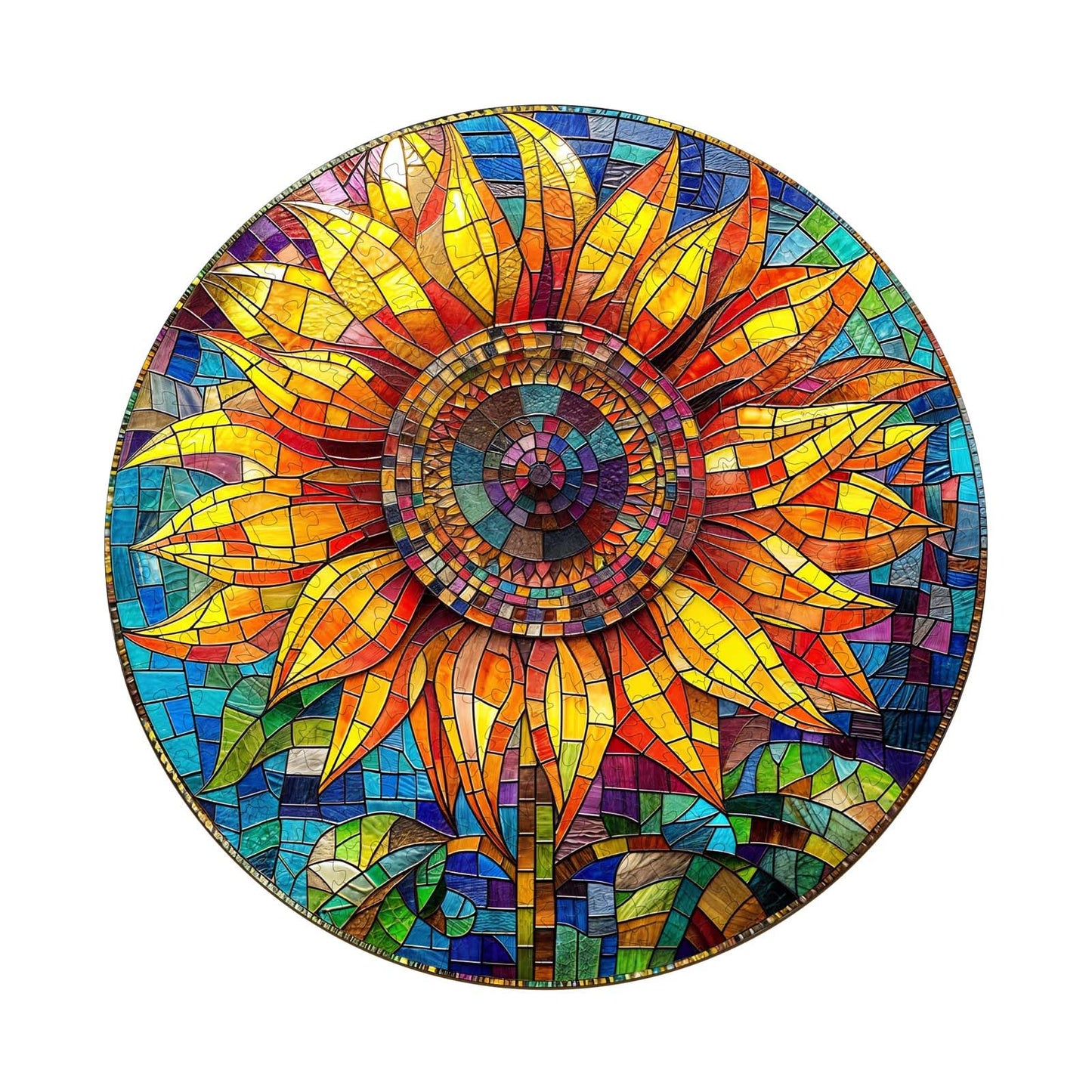 AEEKDOOK Wooden Puzzles for mature-themeds  Stained Glass Sunflower Wood Puzzles mature-themed - Unique Animal Shape Wooden Jigsaw Puzzles for mature-themeds for Puzzle Lovers (13.4 * 13.4in - 300 Pieces)