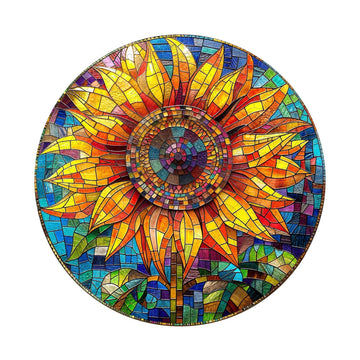 AEEKDOOK Wooden Puzzles for mature-themeds  Stained Glass Sunflower Wood Puzzles mature-themed - Unique Animal Shape Wooden Jigsaw Puzzles for mature-themeds for Puzzle Lovers (13.4 * 13.4in - 300 Pieces)