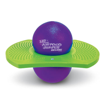 Geospace Original Led Air Pogo Jumper Deluxe With Motion-Activated Lights, Indoor Or Outdoor Trick Bounce Board For Boys, Girls, Teens Ages 6+ Or Up To 160 Lbs, Pump Included (Purple/Green)