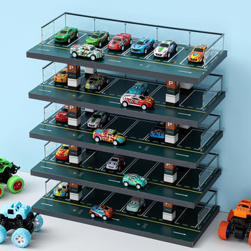 Seenelling Hot Diecast Wheels Parking Garage 1/64 Scale Model Toy Car Display Garage Hot Diecast Wheels Storage Display Case with 5 Levels 30 Parking Spaces Maximum 50 Cars for mature-themed Son Grandson Gift