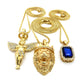 Fashion 21 Micro Colorful Gemstone, Angle, Lion Pendant 24'',30'' Box Chain 3 Necklace Set Gold Tone RC1413G (Blue)