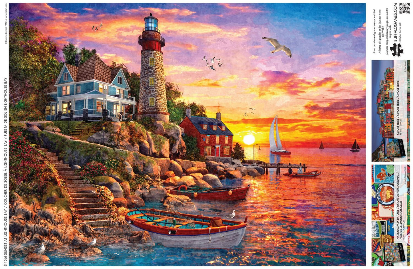 Buffalo Games 1000 Piece Jigsaw Puzzle - Sunset at Lighthouse Bay - Multicolor - 26.75 x 19.75 - Challenging Puzzle for Adults