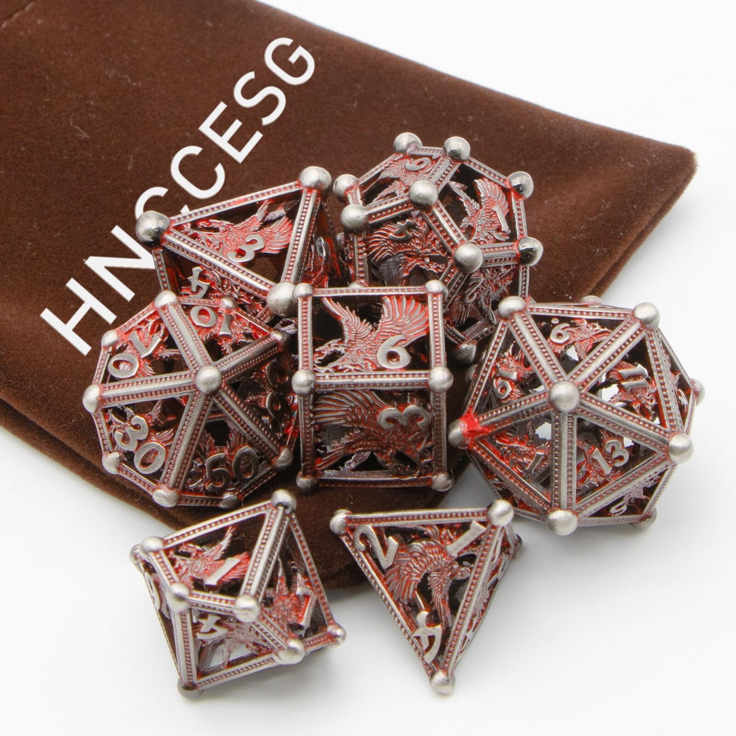 Hollow Metal Dice,HNCCESG DND Dice 3D Eagle Design of 7 pc,Game Dice for Dungeons and Dragons,D&D Dice Metal Bloody Dice Set wit