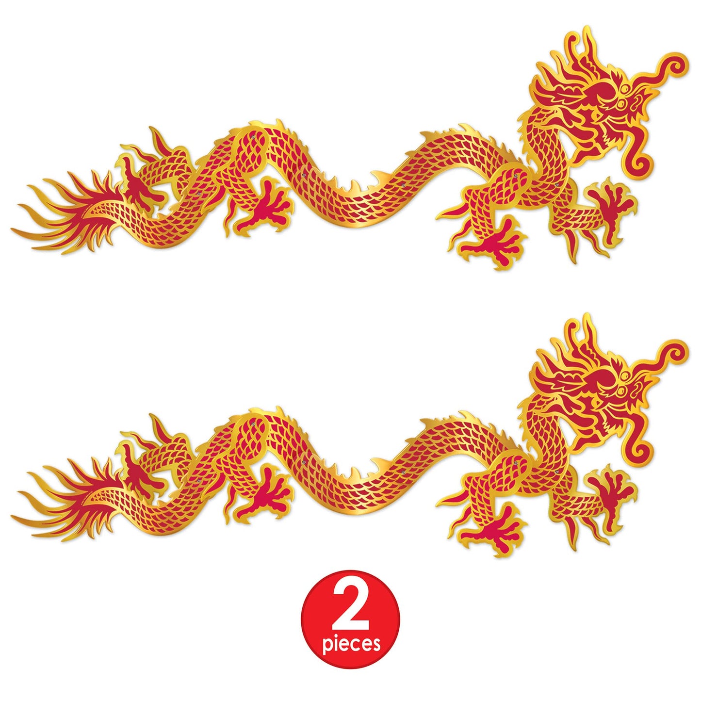 Beistle 2 Piece Chinese New Year Decorations Jointed Dragon Cut Outs for Asian Theme Party Supplies, Celebrating with You Since