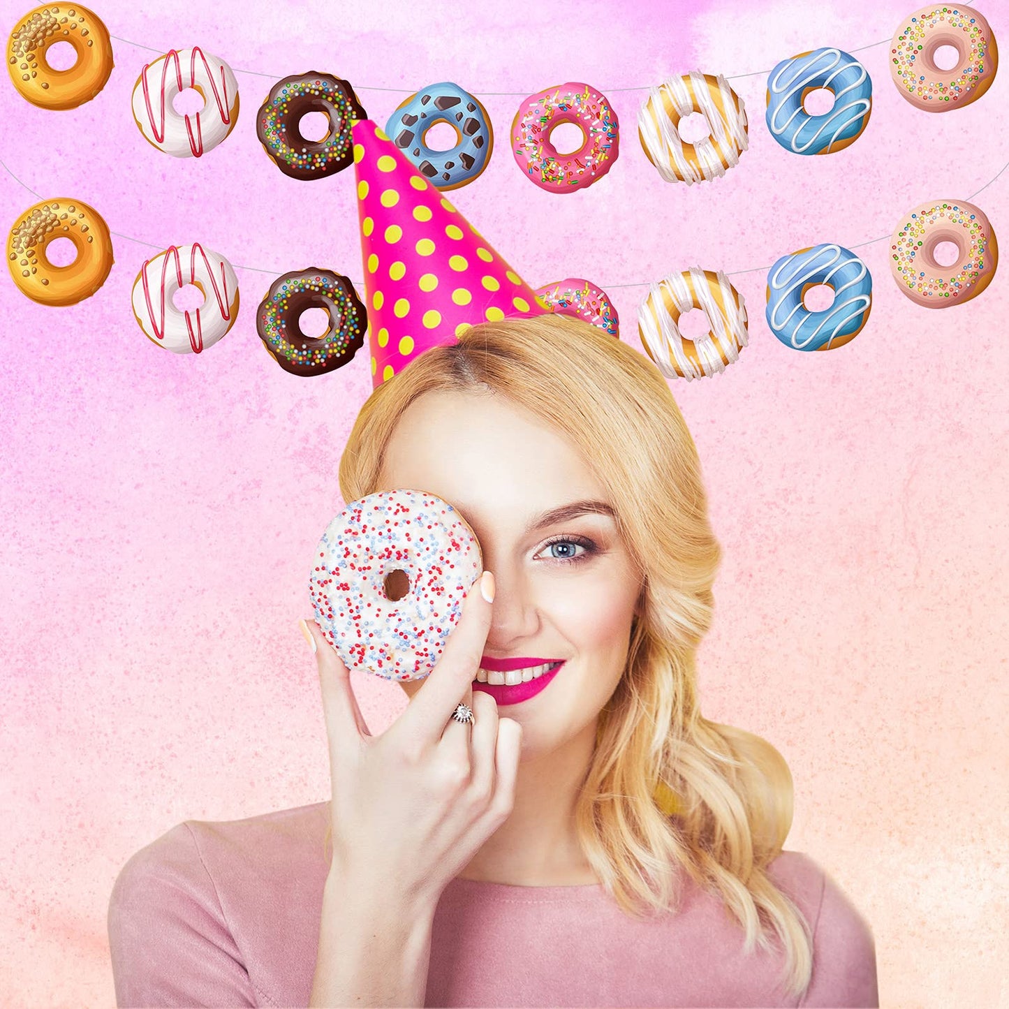 Chinco 4 Pcs Donut Birthday Party Banners Donut Supplies Decorations Doughnut Grow Party Hanging Swirl Paper Cutouts Garland Kit