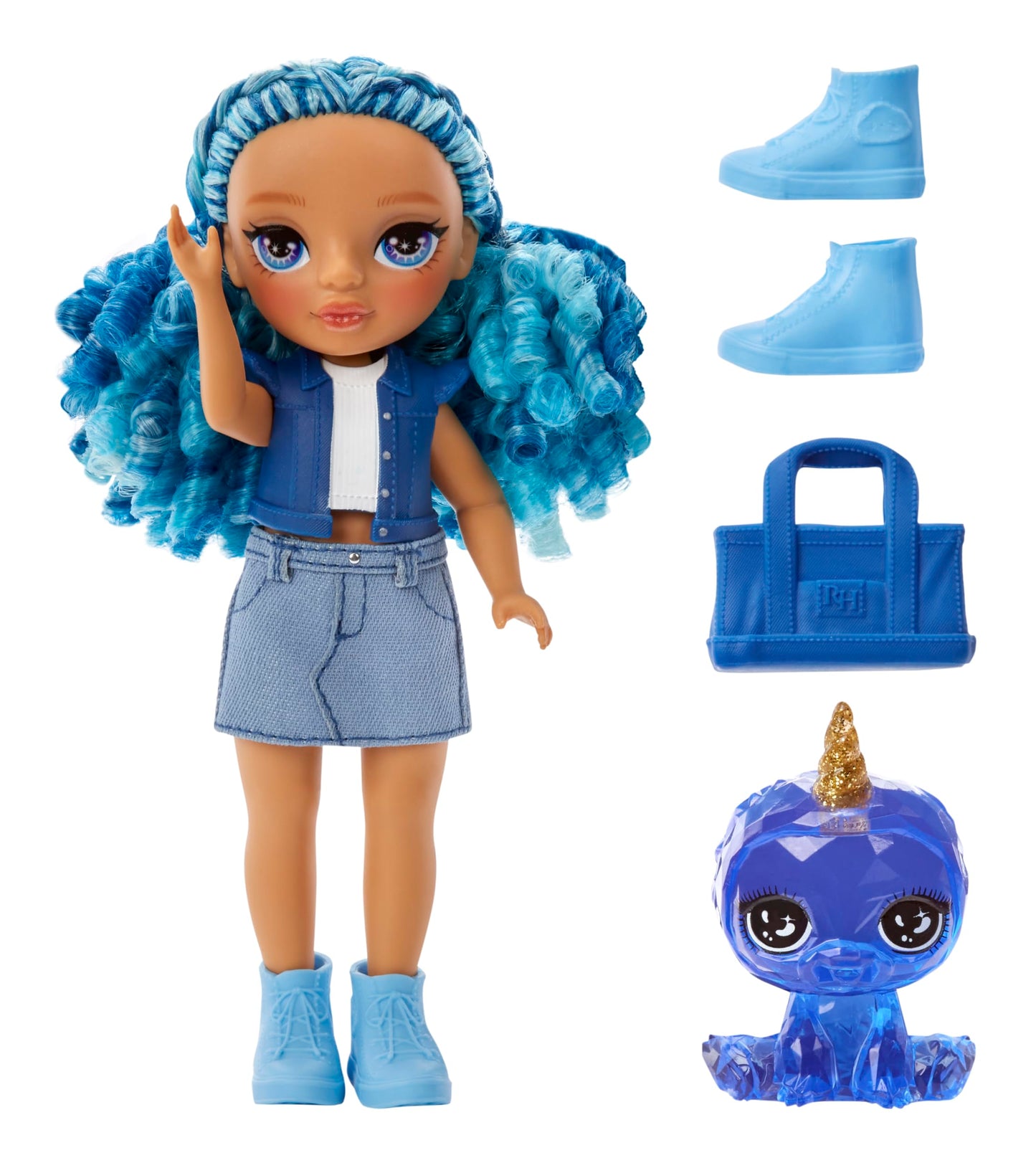 Rainbow High Littles – Sapphire Bradshaw, Blue 5.5' Posable Small Doll With Purse, Magical Pet Yeti, Girls Toy Gift, Kids Ages 4-12 Years