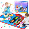 2-In-1 Musical Mat Toys For 1 Year Old Boy, Piano Keyboard & Drum Set With 2 Drum Sticks, Early Educational Musical Learning Toy