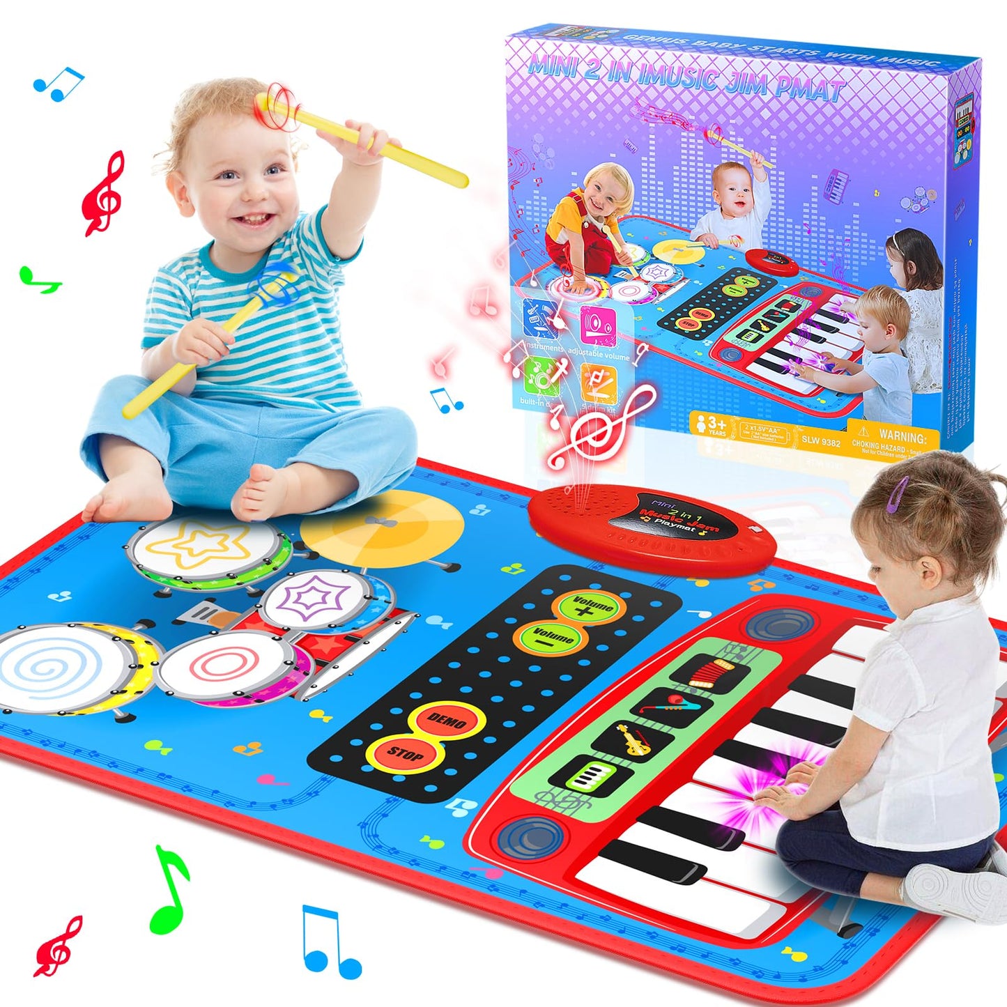 2-In-1 Musical Mat Toys For 1 Year Old Boy, Piano Keyboard & Drum Set With 2 Drum Sticks, Early Educational Musical Learning Toy