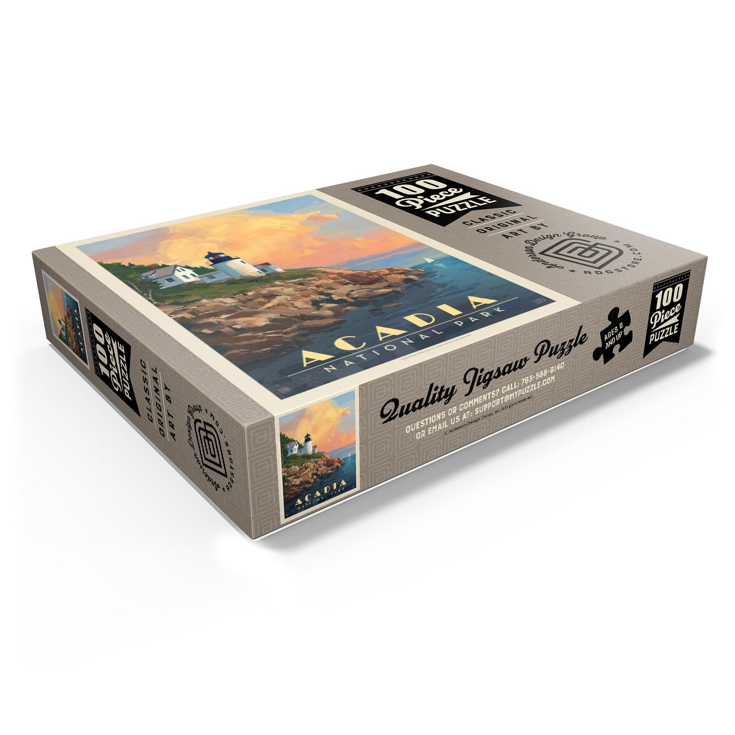 MyPuzzle Acadia National Park: Lighthouse  Vintage Poster - enhanced 100 Piece Jigsaw Puzzle for mature-themeds