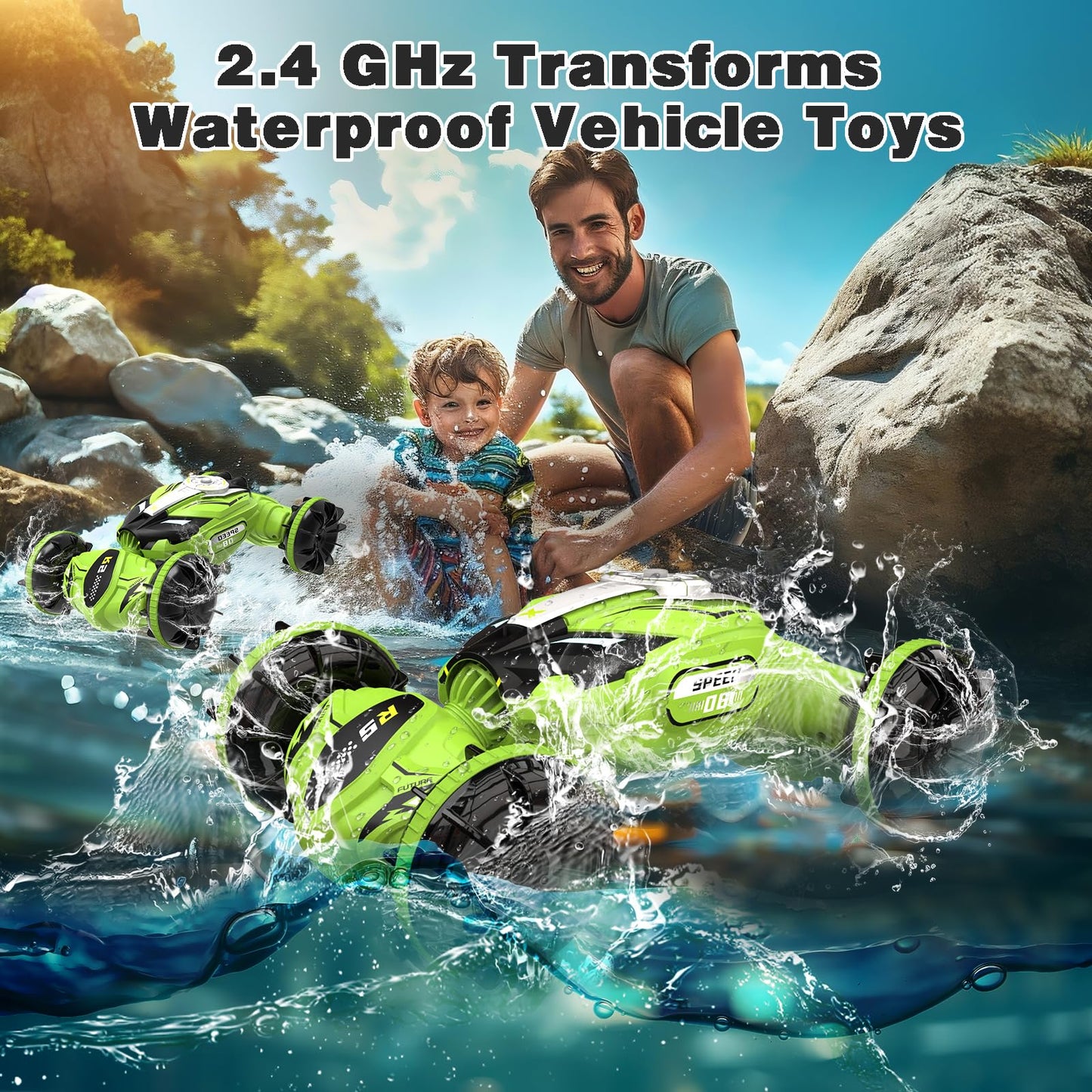 Amphibious Remote Control Car Boat - 4WD Gesture RC Stunt Car 2.4 GHz Transforms Waterproof Vehicle Toys for 5-12 Year Old All T