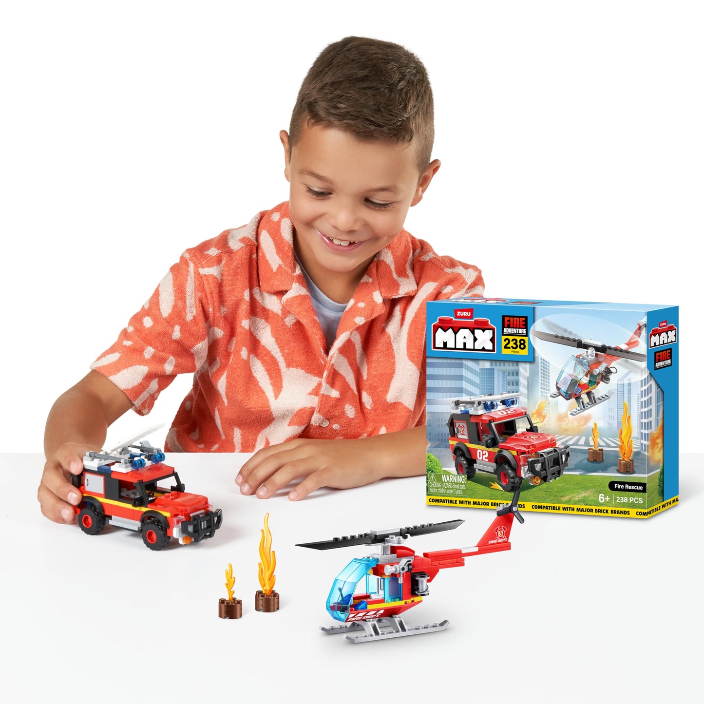 Max Build More Fire Station Play Set - 218-Piece Brick Box, Plastic, Model 83172