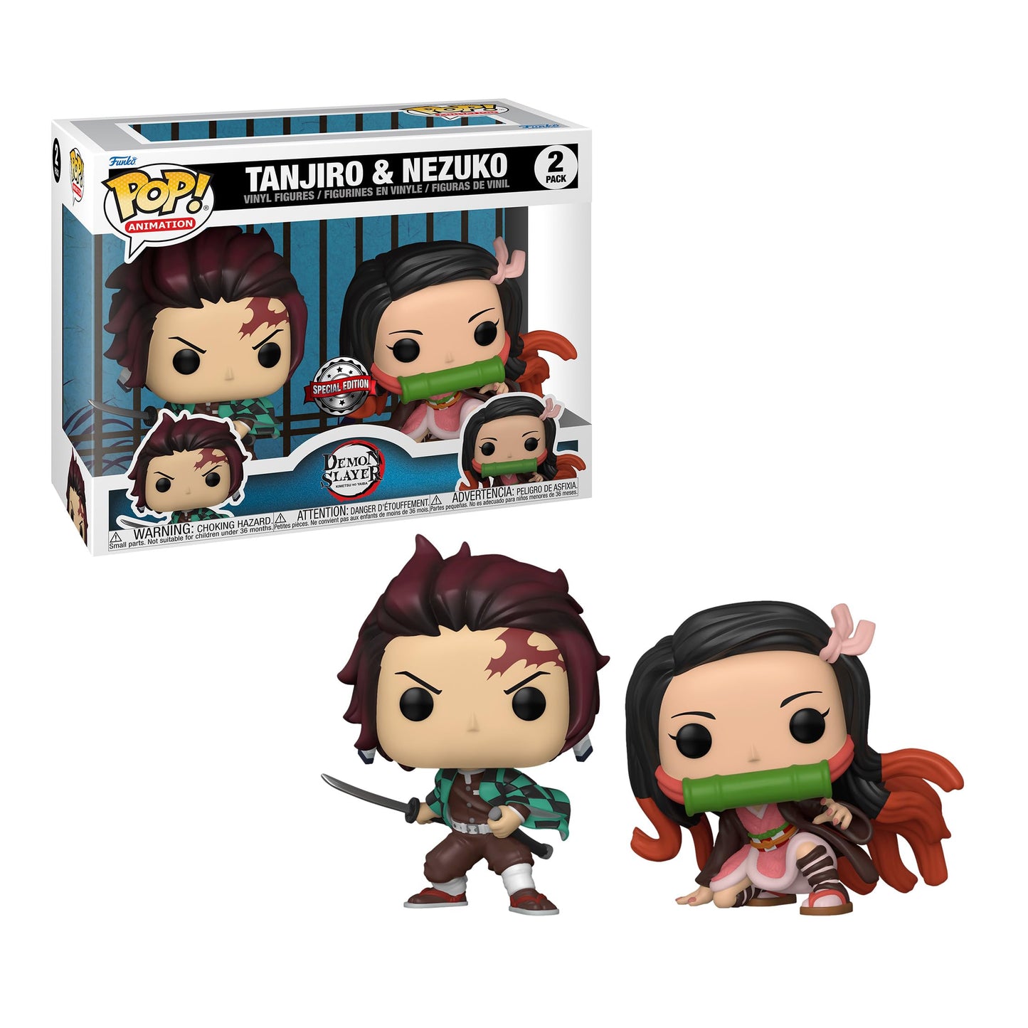 Demon Slayer: Kimetsu No Yaiba Pack 2 Pop! Animation Vinyl Figurines Tanjiro & Nezuko Cm