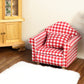 Dollhouse Couch With Pillow 1 12 Scale Miniature Sofa Arm Chair Living Room Furniture Wooden Fabric Frame Single Reading Chair Artificial House Room Scene Decoration (Plaid)
