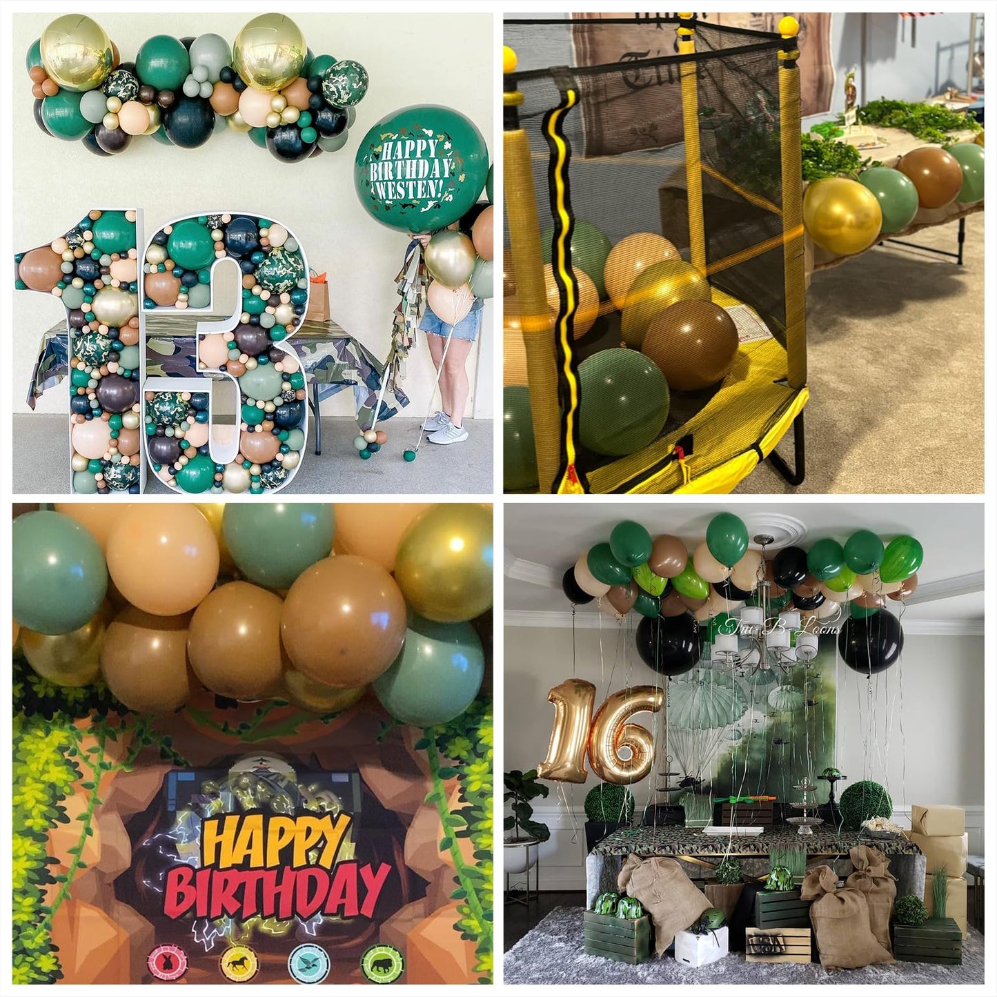 Green And Brown Balloons, 60 Pcs Sage Green Gold Brown Latex Balloons Woodland Camo Army Olive Green Dark Brown Coffee Nude Gold