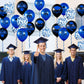Whaline 60Pcs Graduation Party Balloon Set 7 Designs Confetti Latex Balloon With 2 Rolls Ribbon Grad Cap Congrats Grad Balloon For Graduation Party Decoration Supplies (Blue, Black)