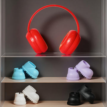 4 Pairs Cute Doll Shoes and 1 Earphone for 17cm Dolls  Mini Rain Boots Fit Perfectly on 15cm/17cm Standing Sitting Series Dolls  Multi Color Plastic Boots Clothes Accessories (White Black Pink Purple)