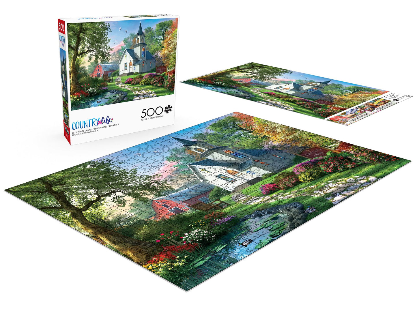 Buffalo Games 500 Piece Jigsaw Puzzle - Little White Chapel, Large, Cardboard, Multicolor, Model 33271, Ideal for Game Nights