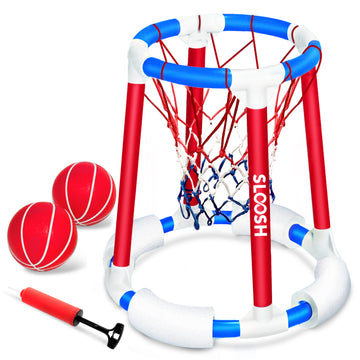 Sloosh Pool Basketball Hoop Toys, Floating Basketball Pool Game, Swimming Floats Toys With Balls Pump, Summer Outdoor Water Play Toy For Kids And Adults (Red Blue)