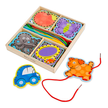 Melissa & Doug Alphabet Wooden Lacing Cards With Double-Sided Panels And Matching Laces Fine Motor Skills Threading Cards, Sewing For Preschoolers And Kids Ages 3+