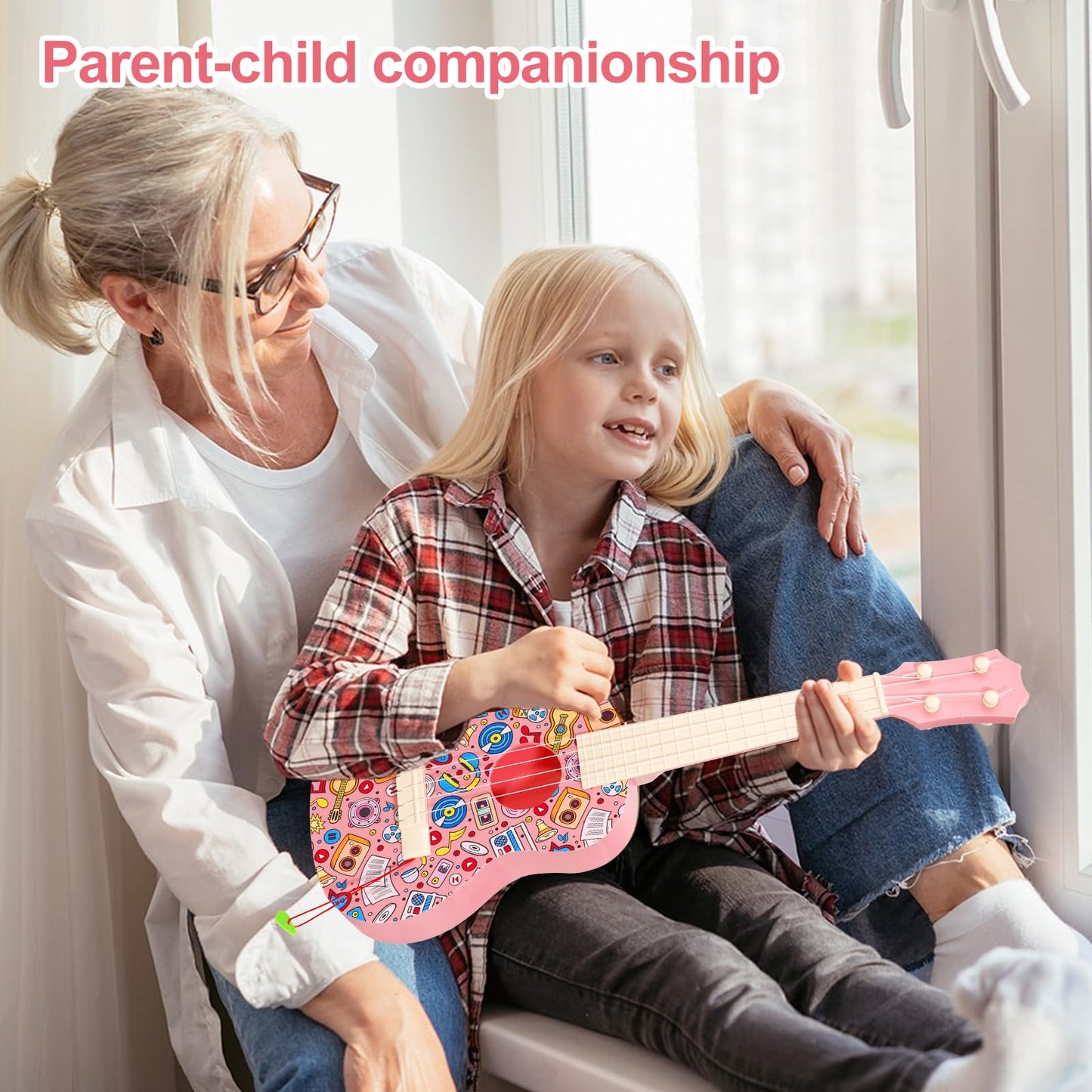 Leeqee 21In Colorful Graffiti Ukulele Guitar For Kids, 4 Strings Kids Guitar Ukulele Musical Instruments Learning Educational To