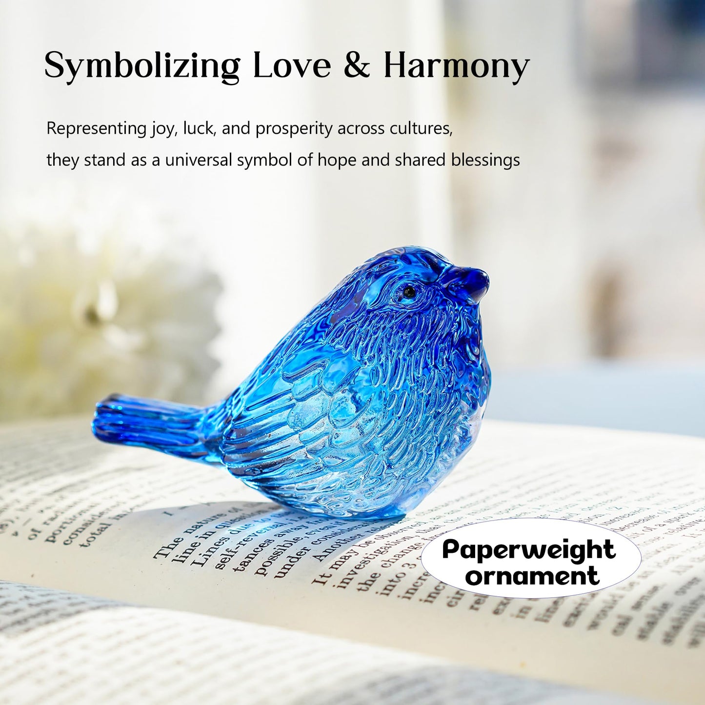 H&D HYALINE & DORA Blue Glass Bird Figurine Set of 2, Miniature Collectible Crystal Birds for Desk Decor