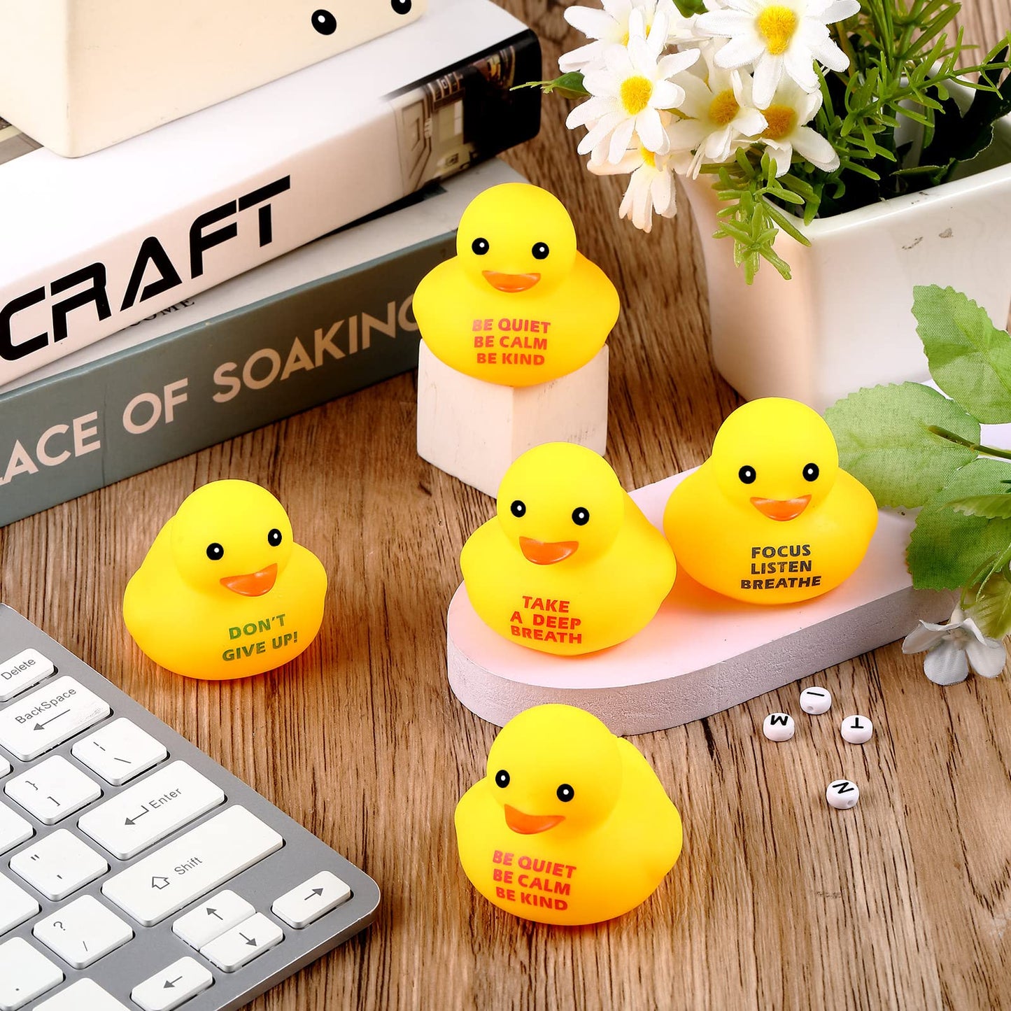 Lenwen 24 Pcs Rubber Duck Bath Toy Inspirational Gift Motivational Rubber Ducks Thank You Gifts Inspirational Party Favors Baby Shower Decorations Birthday Party Favors (1.89 Inch)
