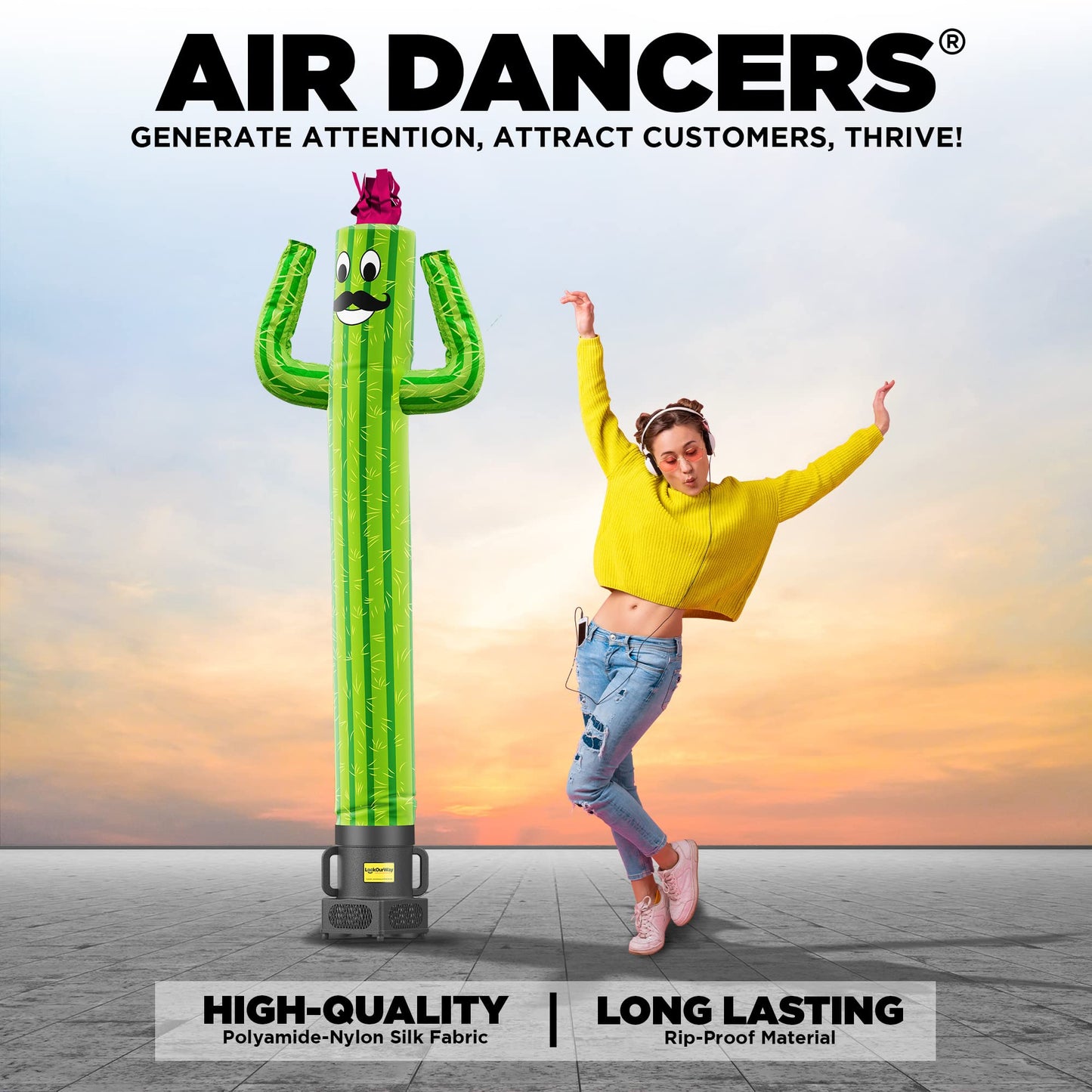 LookOurWay Air Dancers Inflatable Tube Man Set - 7ft Tall Wacky Waving Inflatable Dancing Tube Guy with Weather Resistant Blower - Character Themed - Cactus