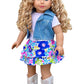 Feeling Happy - 4 Piece Outfit - Skirt, White T-Shirt, Blue Jeans Vest And White Cowgirl Boots - Clothes Fits 18 Inch Doll (Doll Not Included)