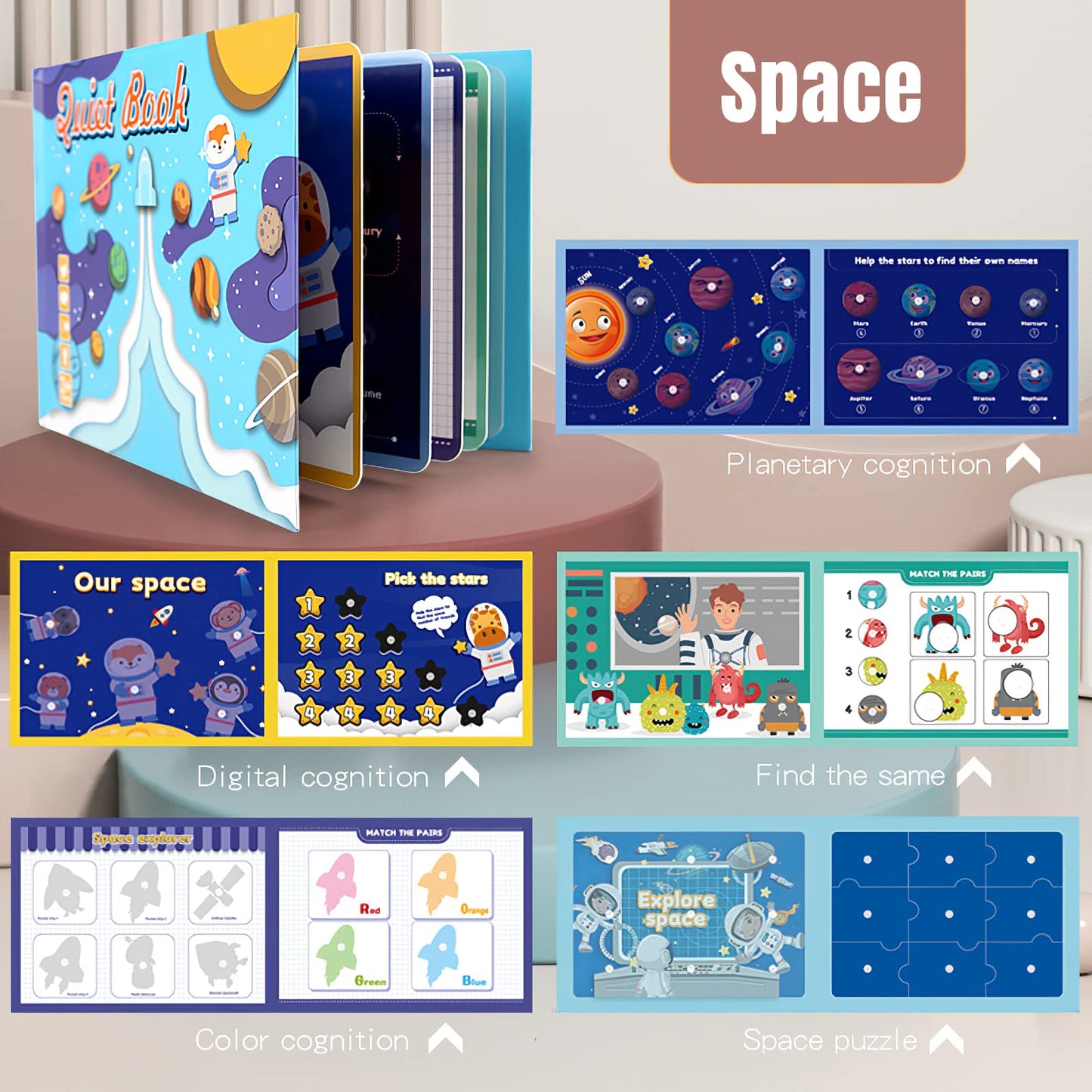 Mikneke 4 Pack Diy Quiet Book For Toddlers, Montessori Busy Book For Kids To Develop Learning Skills, Dinosaur Sea Travel Space