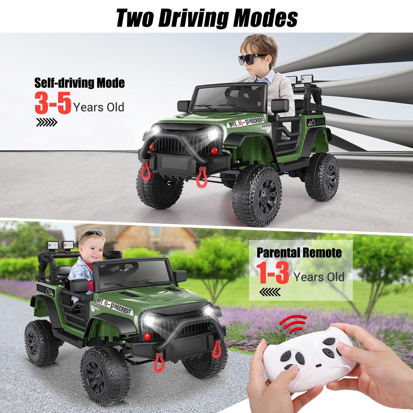 Hikole Ride On Car Truck, 12V Battery Powered Kids Electric Car W/ 2.4 Ghz Parental Remote Control,Spring Suspension,Led Lights,