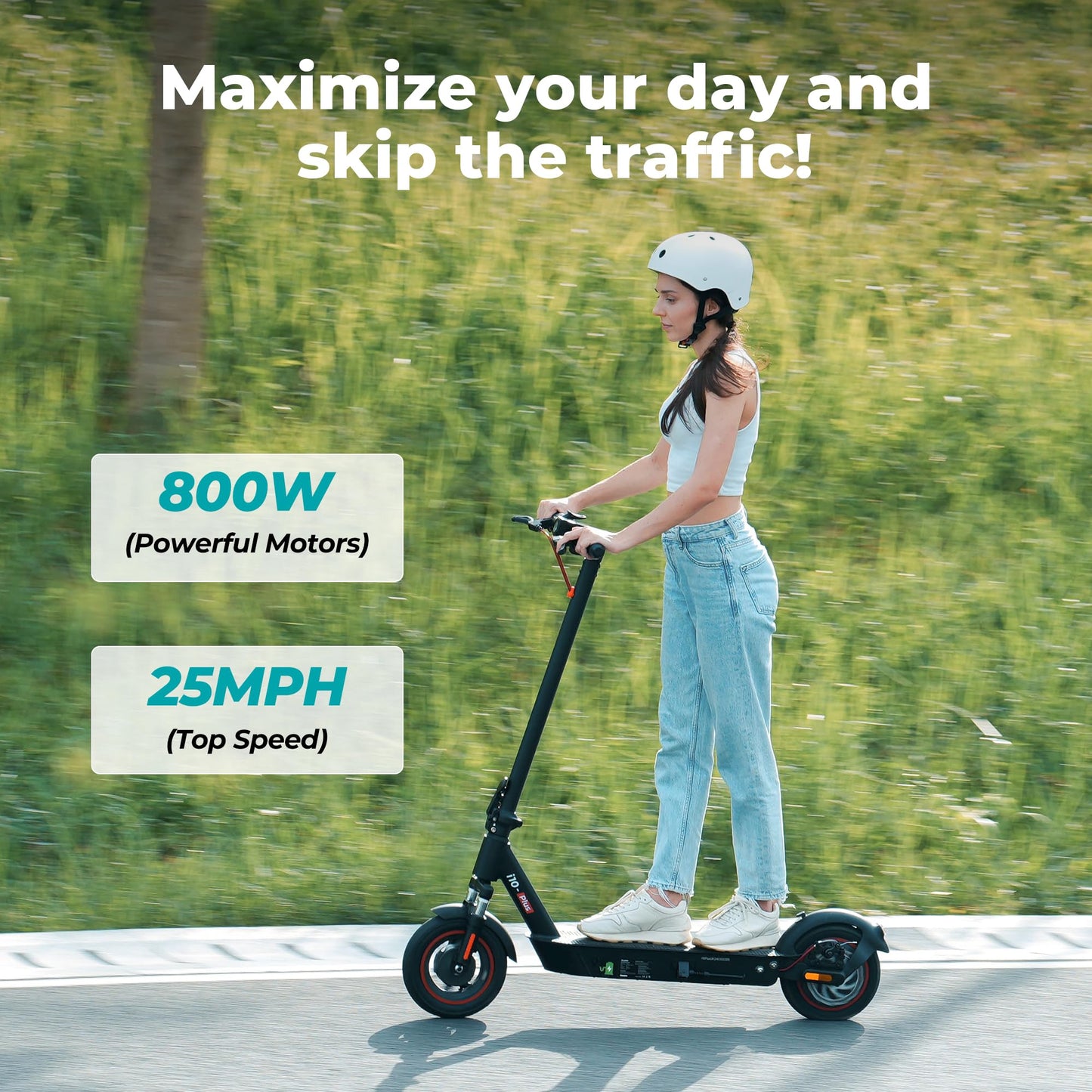 Iscooter I10Plus Electric Scooter Adults, 10'' Pneumatic Tires, 25 Mph Top Speed & 30 Miles Max Range, 800W Powerful Motor, Fold