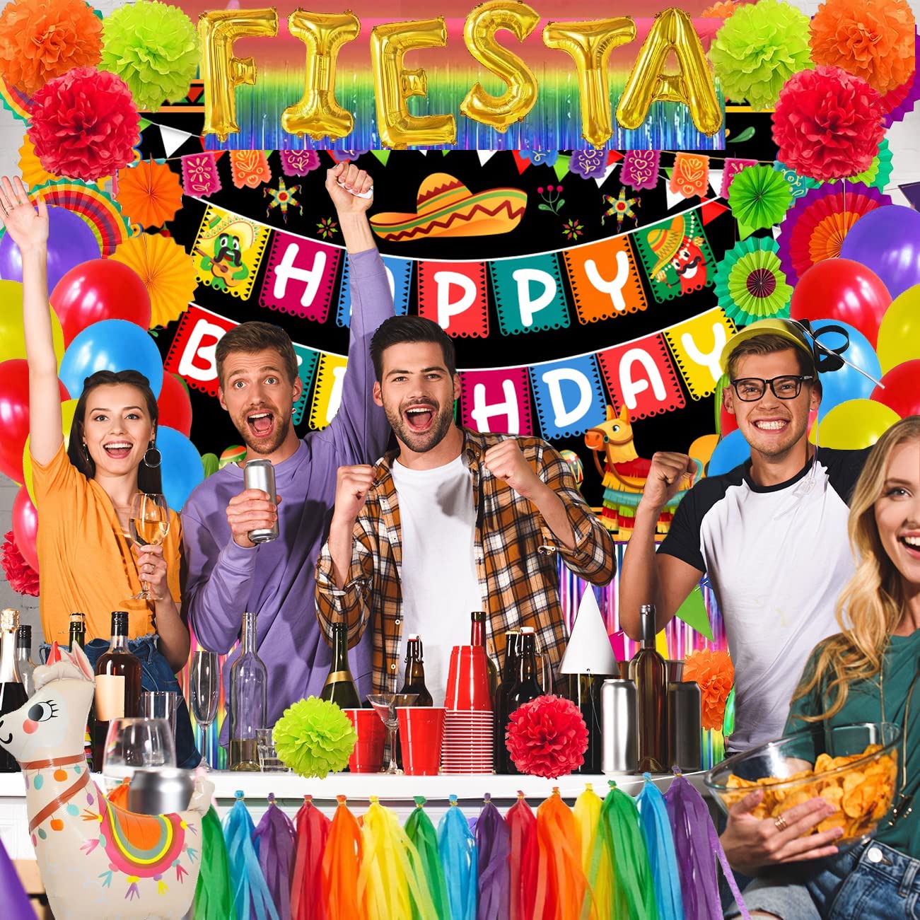 Mexican Happy Birthday Backdrop Mexican Party Decorations 4.9x3.3Ft Fiesta Theme Backdrop Mexico Cinco De Mayo Carnival Decors T
