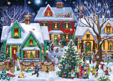 Vermont Christmas Company 1000 Piece Neighborhood Christmas Jigsaw Puzzle - Fully Interlocking, 26 5/8" x 19 1/4", Multicolored