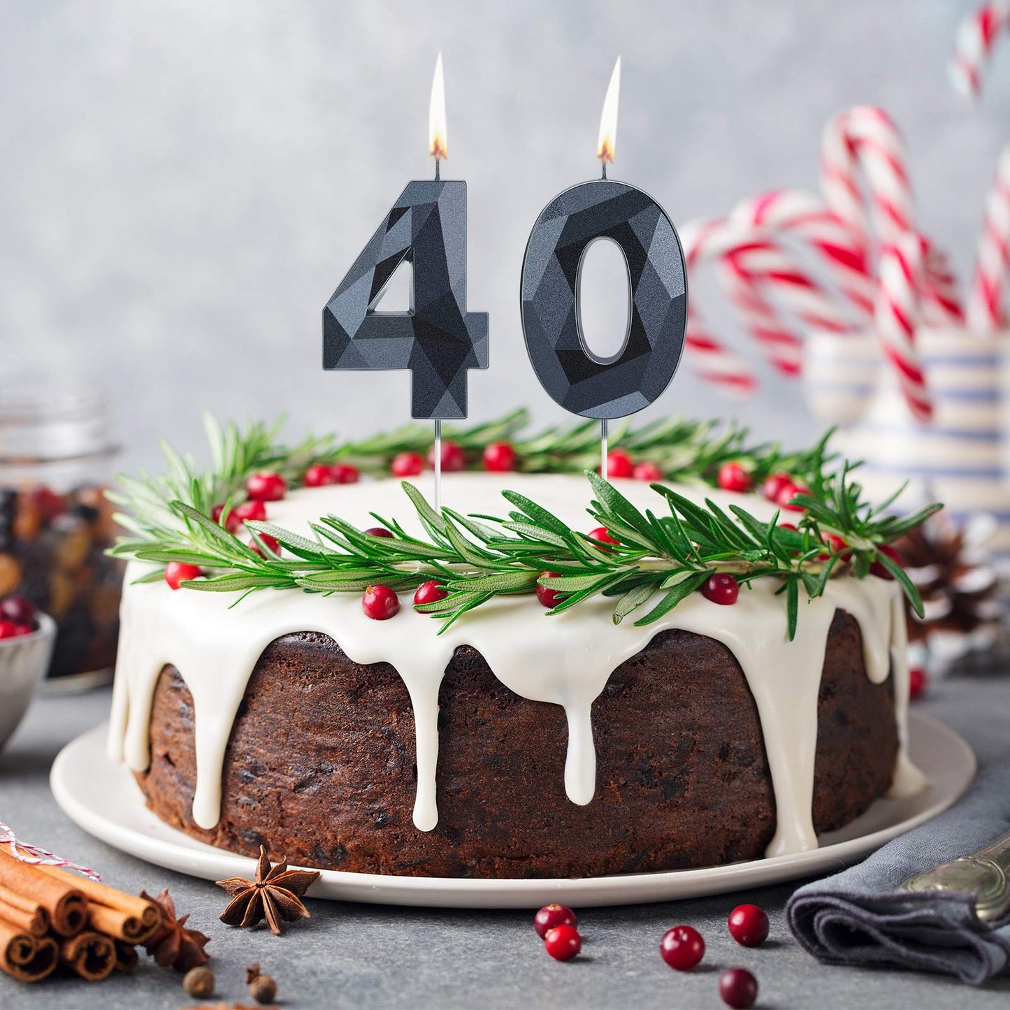 Nuanchu 40th Birthday Candles - 3D Black Wax Number 40 Cake Topper, 2 Inch Sparkler for Men & Women Birthday Party Decoration