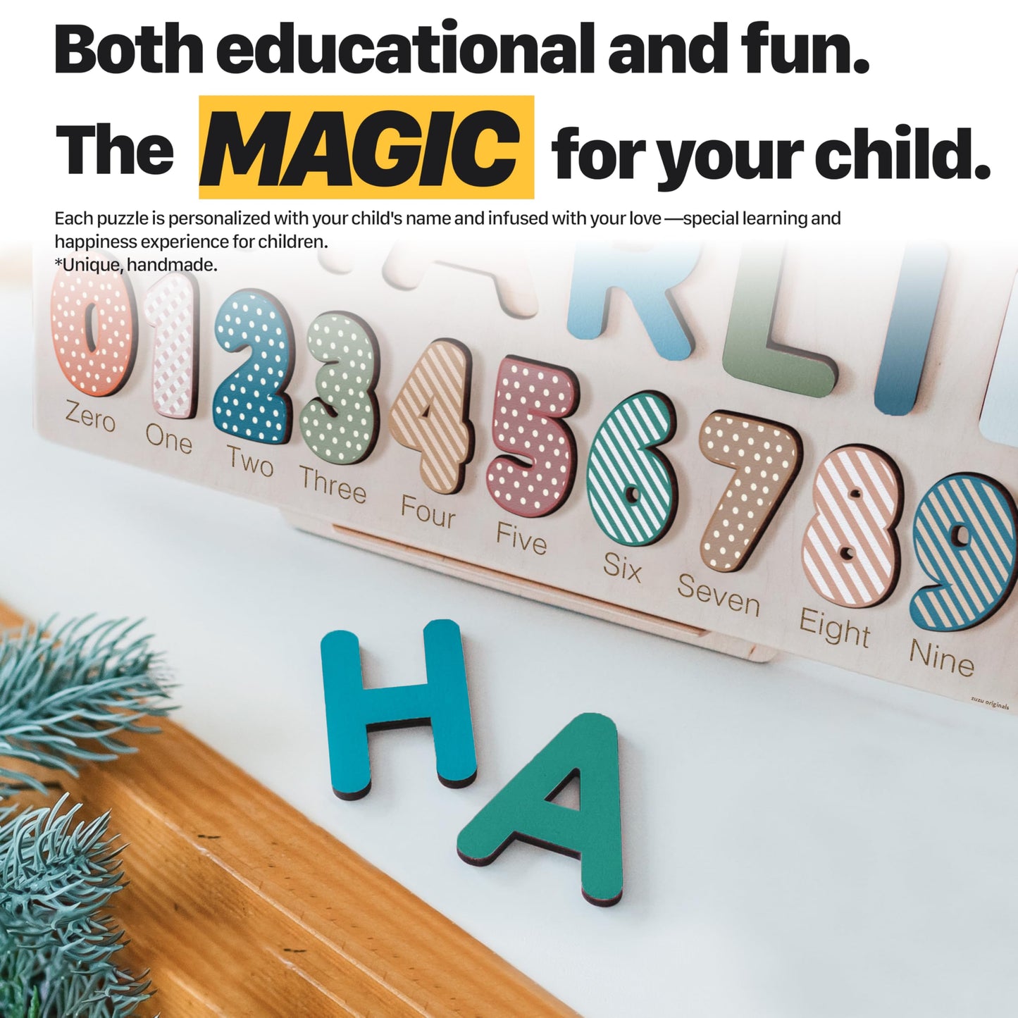 Zuzu Puzzle Custom Baby Name Puzzle  Toddler Educational Toy  Wooden Montessori Gift  Baby Shower & Birthday Surprise (0-3 Years)