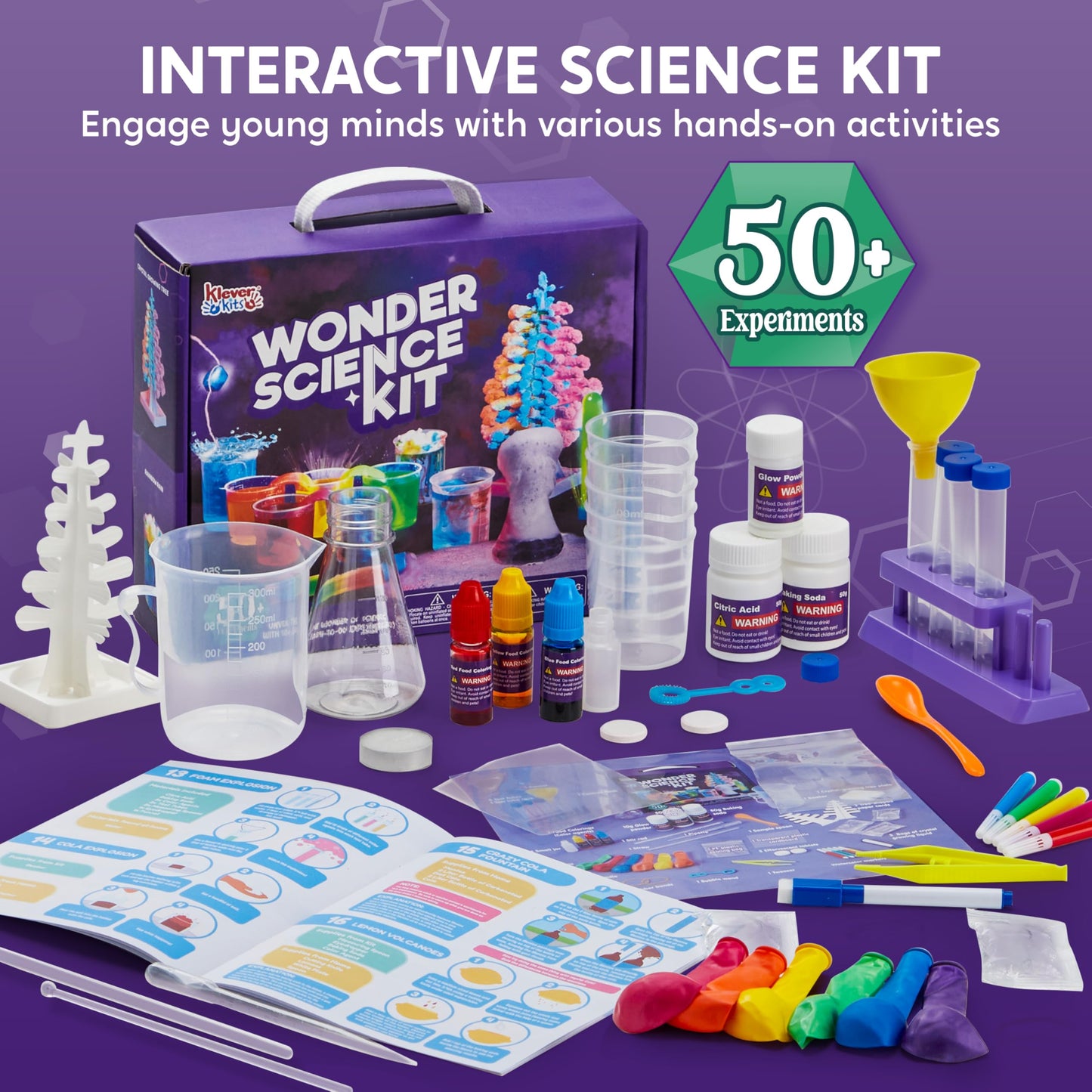 Klever Kits Wonder Science Kits- 50+ Experiments Educational Toys, Stem Activities With Growing Crystal Tree, Lab Science Toys, Gifts For Birthday Christmas For Kids Aged 6 7 8+