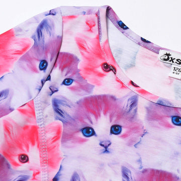 Girls Winter Twirl Dresses Cat Outfits Casual Purple 8 9