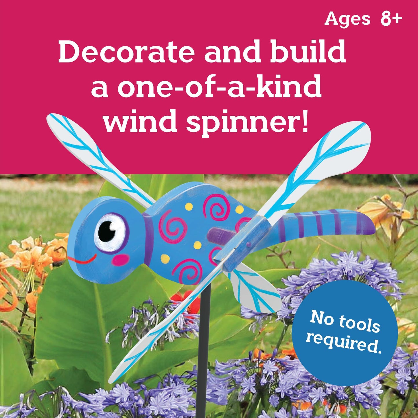 MindWare Make Your Own Dragonfly Wind Spinner Wood Craft Kit - Build & Decorate for Ages 8 & Up