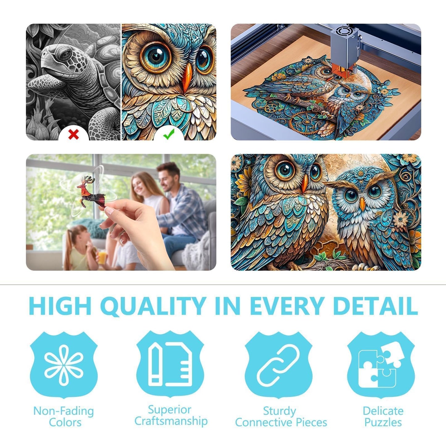 Wooden Puzzles for mature-themeds - Embossed Owl Puzzle  Unique Shape Wooden Jigsaw Puzzle for mature-themeds  Wood Puzzles mature-themed  Good Gift Idea for Family  Wall Art Home Decor (L-13.4 * 12.8in -285 Pieces)